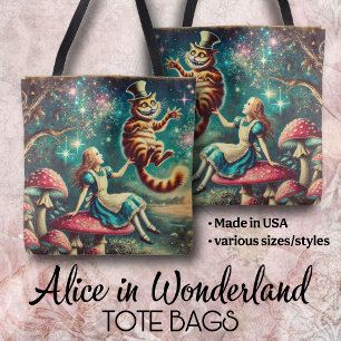 Tote Bag Art vintage boho Alice et Chat du Cheshire