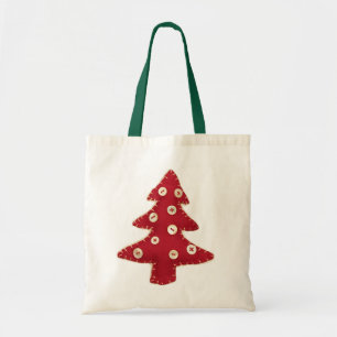 Tote Bag Artisanat Arbre de Noël Rouge avec Baubles Boutons