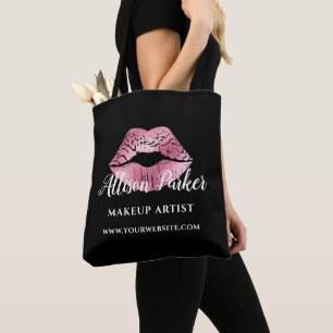 Tote Bag Artiste de Maquillage Black Pink Kiss Lips