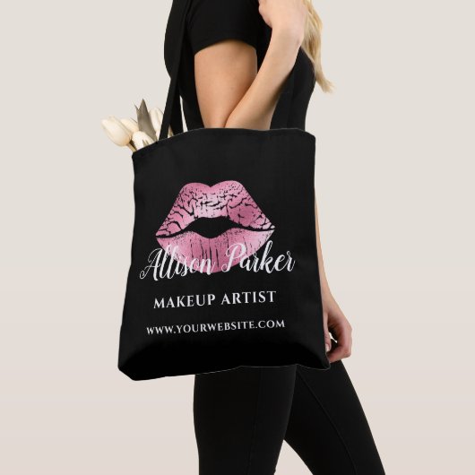 Tote Bag Artiste de maquillage de lèvres rose noire (De près)