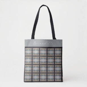 Tote Bag Artiste Motif original Gris Bleu Tan avec nom