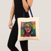 Tote Bag Artsy Fun Whimsical Modern Abstract Face Colorful  (Devant (produit))