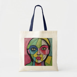 Tote Bag Artsy Fun Whimsical Moderne Visage Abstrait coloré