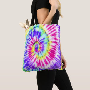 Tote Bag Artsy Neon Rainbow Tie Dye Motif d'aquarelle