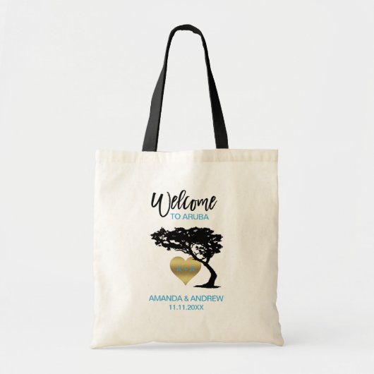 Tote Bag ARUBA Devi Tree Gold Heart Bienvenue Mariage Cadea (Devant)