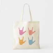 Tote Bag ASL Sign Language I Love You in Bright Motifs (Devant)
