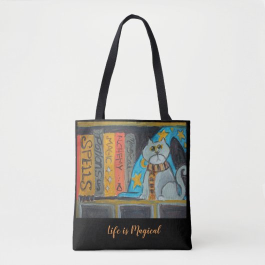Tote Bag Assistant d'art populaire Chat Magic Fun Scholar (Devant)