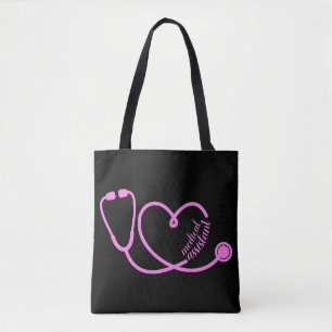Tote Bag Assistant Médicale Coeur stéthoscope rose