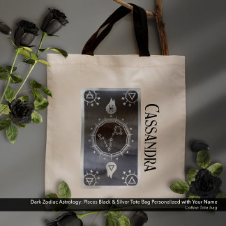Tote Bag Astrologie Zodiaque foncée : Poissons Noir Nom Arg