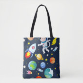 Tote Bag Astronaut in Space Planets and Rockets Pattern (Devant)