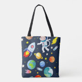 Tote Bag Astronaut in Space Planets and Rockets Pattern (Dos)