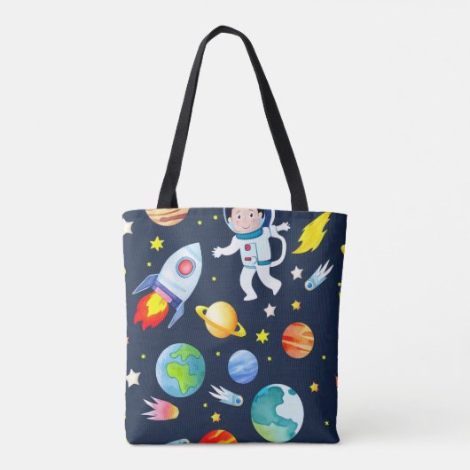 Tote Bag Astronaut in Space Planets and Rockets Pattern (Dos)