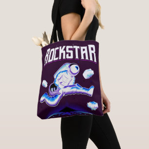 Tote Bag astronaute Rockstar jouant de la guitare dans l'es