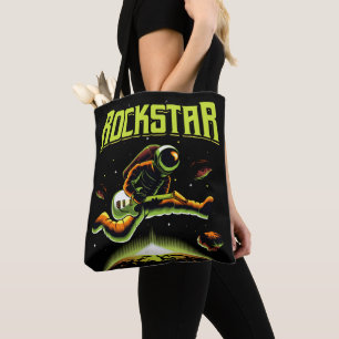 Tote Bag astronaute Rockstar jouant de la guitare dans l'es