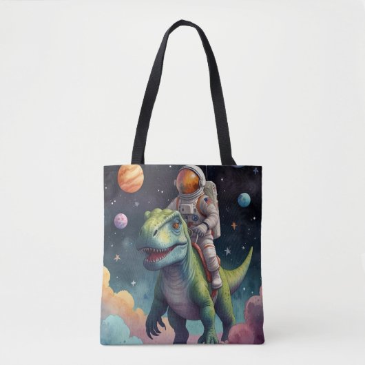 Tote Bag Astronaute sur Dino dans l'espace (Devant)