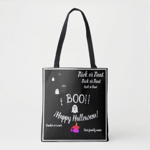 Tote Bag astuce ou régal, nom, halloween personnalisé, boo 