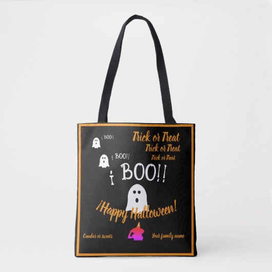 Tote Bag astuce ou régal, nom, halloween personnalisé, boo (Devant)
