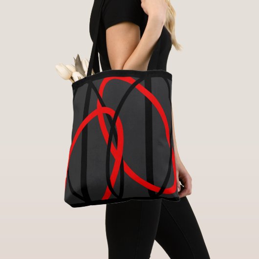 Tote Bag Attoni gris foncé rouge et noir elliptiques (De près)