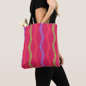 Tote Bag Attrape l'attention Pervenche Lime Melon Vagues Ro (De près)