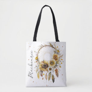 Tote Bag Attrape-rêve bohème à l'aquarelle