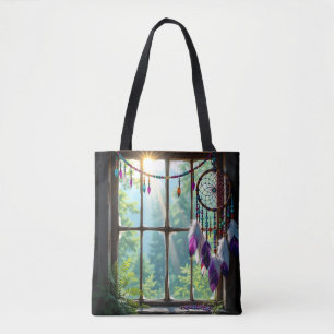 Tote Bag Attrape-rêve violet Boho dans la fenêtre