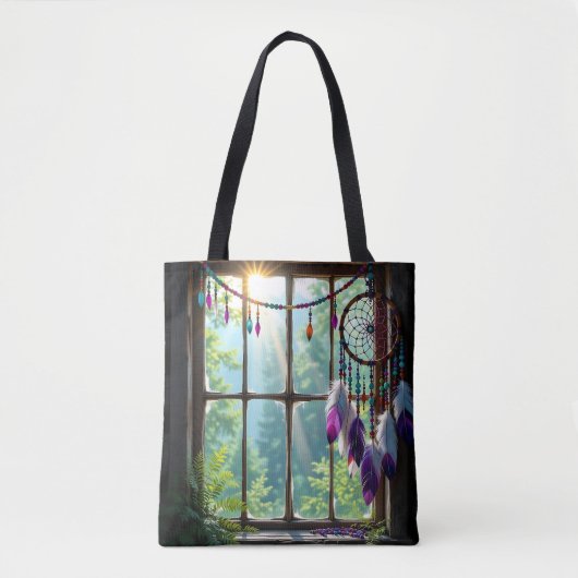 Tote Bag Attrape-rêve violet Boho dans la fenêtre (Devant)