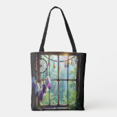 Tote Bag Attrape-rêve violet Boho dans la fenêtre (Dos)