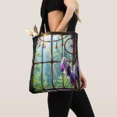 Tote Bag Attrape-rêve violet Boho dans la fenêtre (De près)