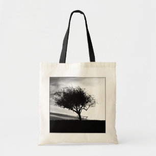 Tote Bag Aubépine de Glastonbury. Arbre. Noir et blanc.
