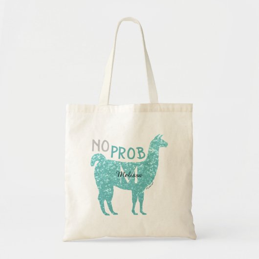 Tote Bag Aucun Prob Llama Turquoise parties scintillant Éti (Devant)