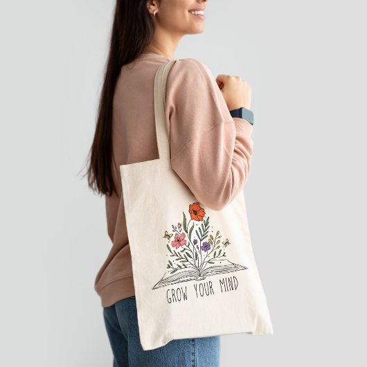 Tote Bag Augmentez votre esprit Boho Fleur sauvage et livre