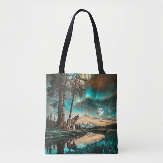 Tote Bag Aurora Borealis 2 Wolf Design (Devant)