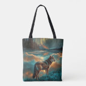 Tote Bag Aurora Borealis 2 Wolf Design (Dos)