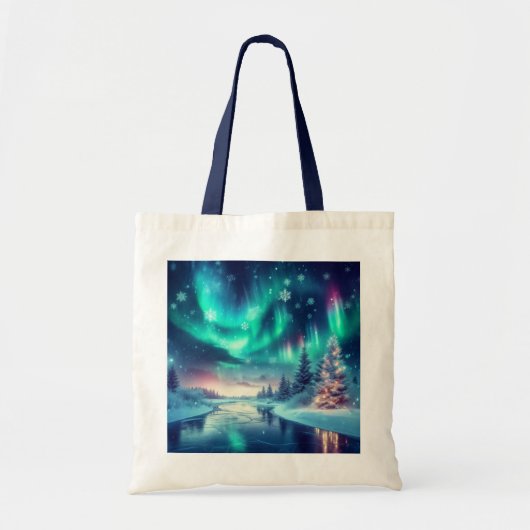 Tote Bag aurora borealis/Noël/hiver (Devant)