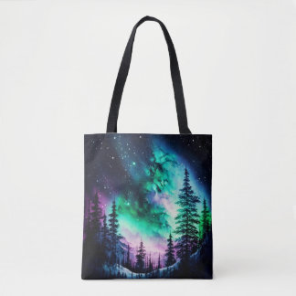 Tote Bag Aurora céleste boréale Lumières nord vives