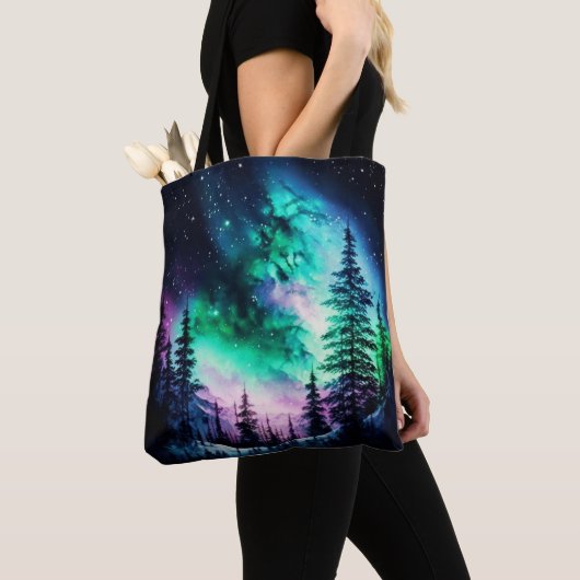 Tote Bag Aurora céleste boréale Lumières nord vives (De près)