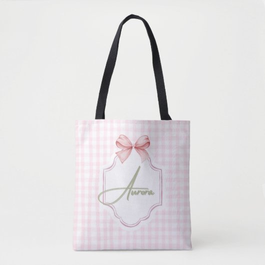 Tote Bag Aurora Personnalisé Bow & En vichy Rose Imprimer (Devant)