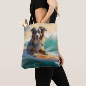 Tote Bag Australian Shepherd Beach Surfing Peinture (De près)