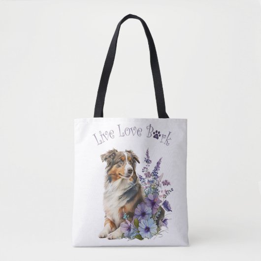 Tote Bag Australian Shepherd Chien Maman Floral (Devant)