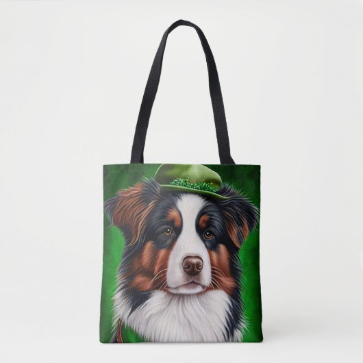 Tote Bag Australian Shepherd dog en tenue de St. Patrick's  (Devant)