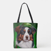 Tote Bag Australian Shepherd dog en tenue de St. Patrick's  (Dos)