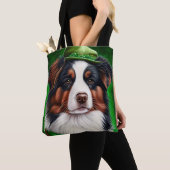 Tote Bag Australian Shepherd dog en tenue de St. Patrick's  (De près)