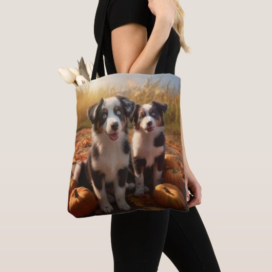 Tote Bag Australian Shepherd Puppy Citrouille de plaisir d' (De près)