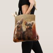 Tote Bag Australien Terrier Chiot Automne Citrouille de pla (De près)
