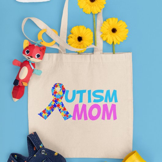 Tote Bag Autisme Maman mignonne Rose Bleu Fête des Mères