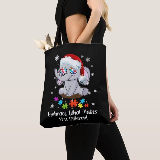 Tote Bag Autisme Noël Embrassez Ce Qui Vous Rend Différents (De près)
