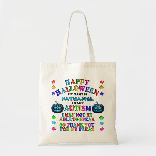 Tote Bag Autisme Personnalisé Halloween Trick ou traitement (Devant)