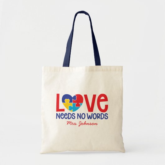 Tote Bag Autisme Puzzle Pièce Coeur Personnalisé Enseignant (Devant)