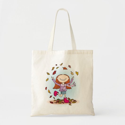 Tote Bag Automne / automne fun dans la feuille fille botte (Devant)
