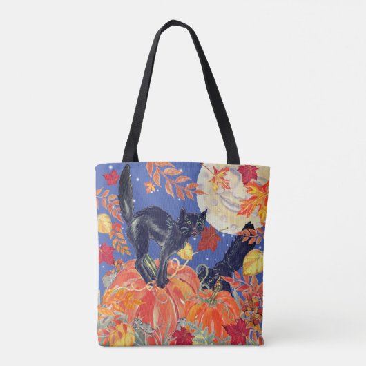 Tote Bag Automne Chat noir Feuille Lune Citrouille Patch Ha (Dos)